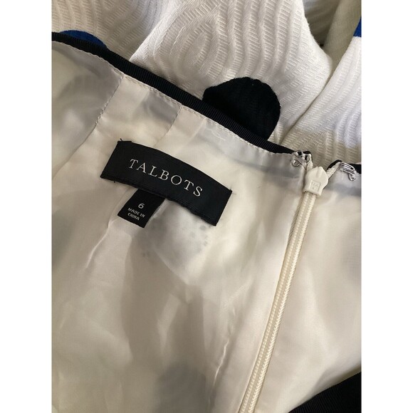 Talbots Cream Blue Polka Dot High Waist Pencil Skirt 6 Cotton - Picture 3 of 4